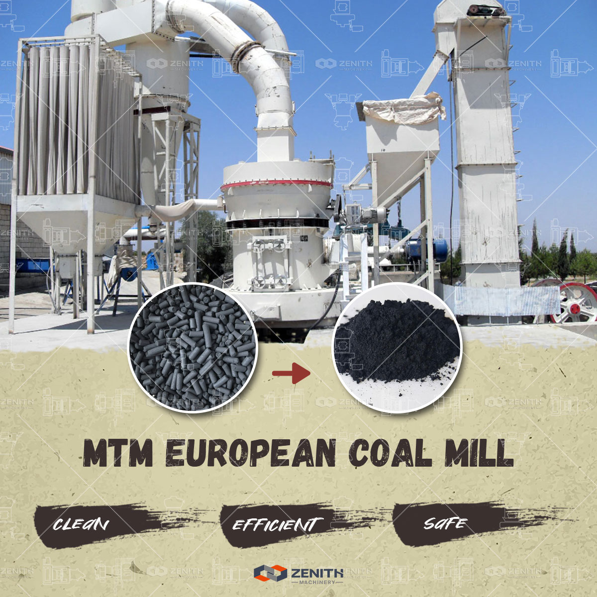 Diagram showing the grinding and classification principle of a trapezium mill